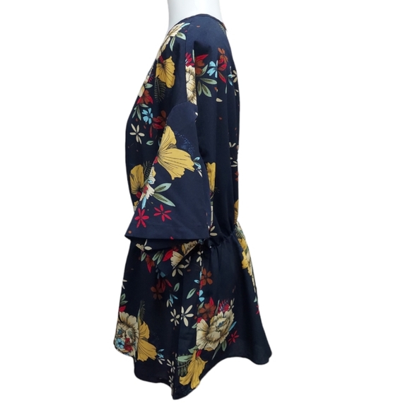 Elastic Waist Floral Print V Neck Blouse - Picture 5 of 11